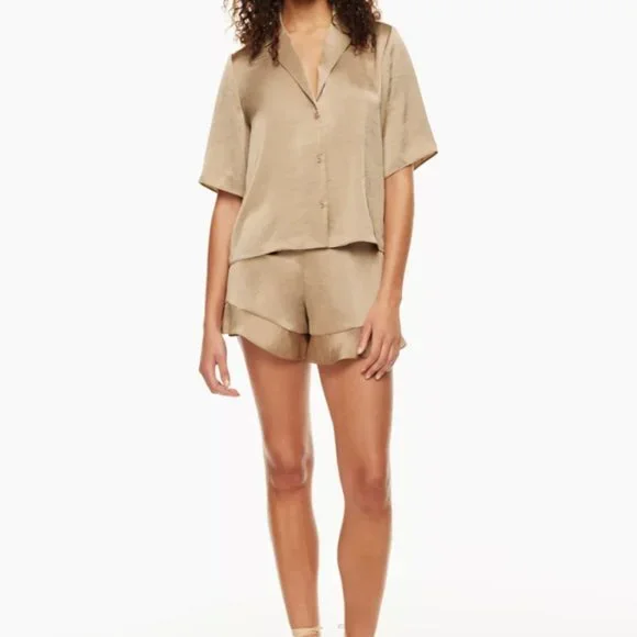 SHORT-SLEVEE SATIN BUTTON-UP BLOUSE - Picture 3 of 7